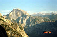 a view of Half Dome in the early evening from the Yosemite Falls trail