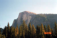 morning view of Half Dome from Camp Curry parking lot
