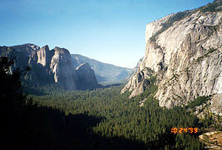 El Capitan (right), Cathedral Rocks and Cathederal Spires (left)