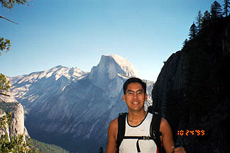 me and the first view of Half Dome along the Four Mile trail