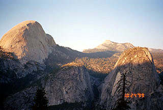 Liberty Cap (foreground, right), Half Dome (left), Clouds Rest (background, center)